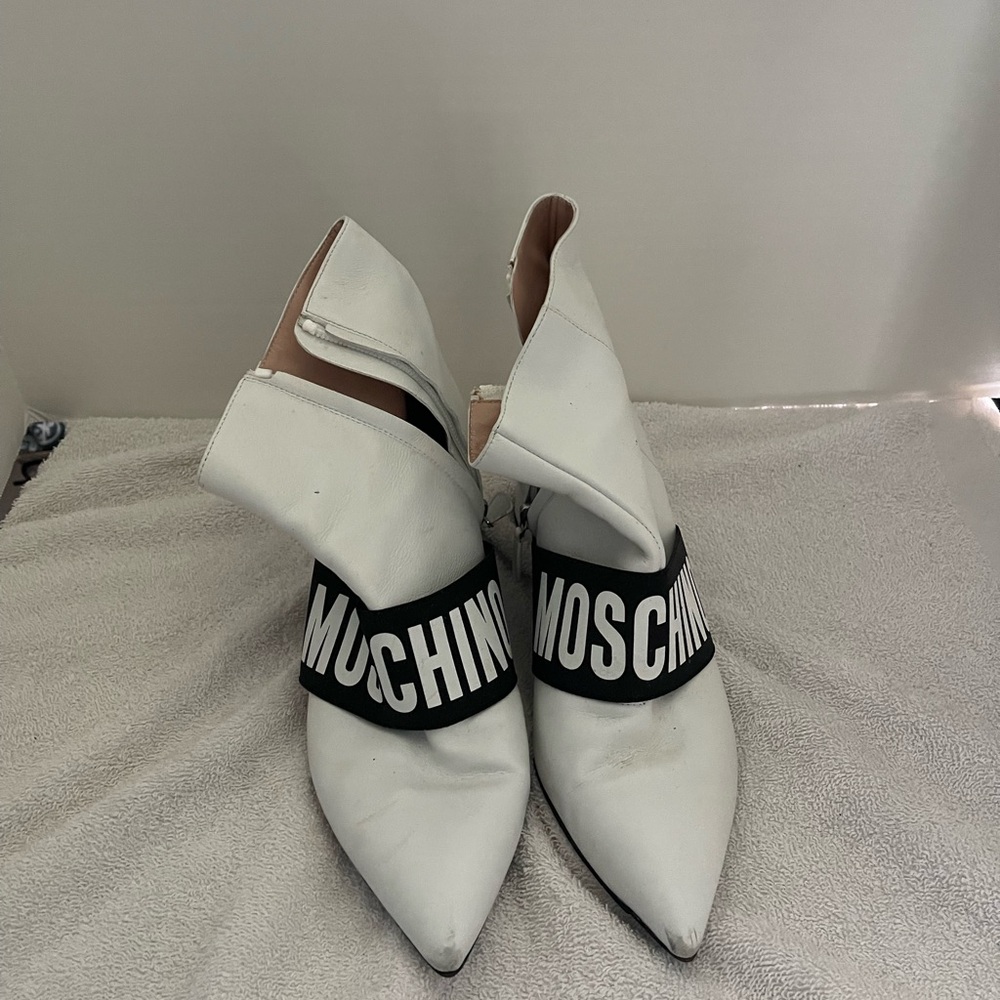 Moschino White and Black Ankle Boots with Elastic Band
